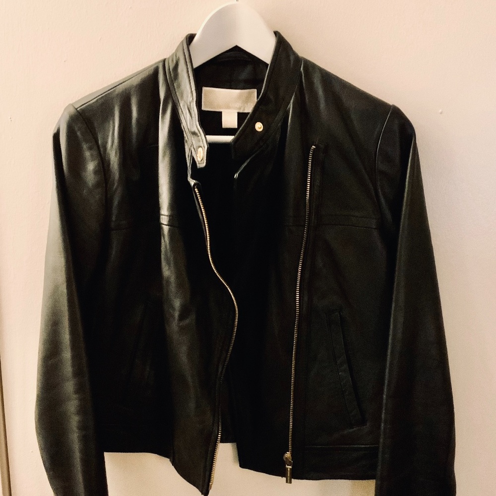 Micheal Kors Cropped Leather Moto Jacket Black S - Picture 11 of 13